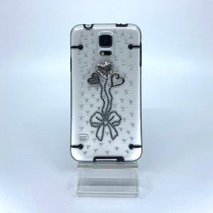Galaxy S5 polycarbonate case. Unique Handmade. Silver, gray rhinestones